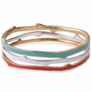 Stella & Dot Carrie Enamel Bangle Bracelet Set • Vintage Orange Teal Ivory